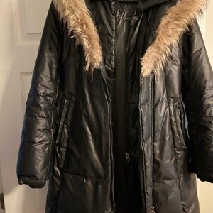 Mackage Black Puffer Coat with Faux Fur Trim